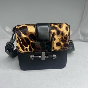 Kenneth Cole New York Leopard Print and Black Leather Crossbody Bag